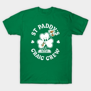 St Paddy's Craic Crew - Vintage Cartoon Irish Shamrock T-Shirt